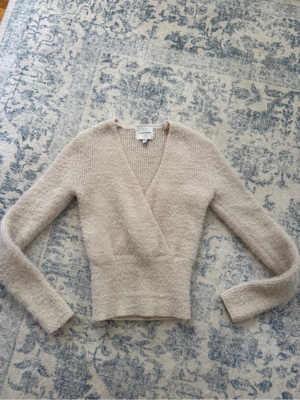 Pink Rose Cream Wrap V-Neck Sweater